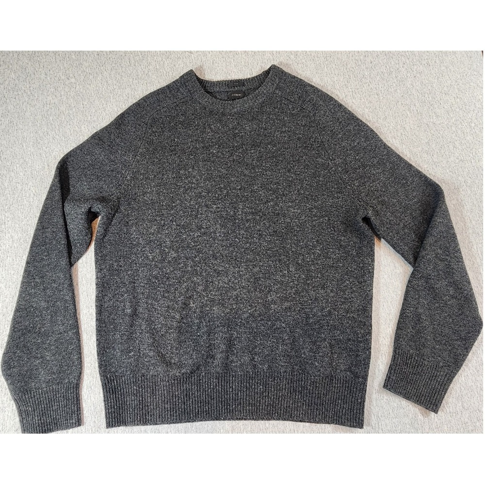 J.Crew Crewneck Sweater Men Large Charcoal Gray Slim Fit Knit Classic lambs wool